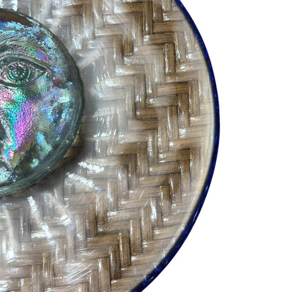 Vintage Blown Iredescent Art Glass Celestrial Sun Face Plate Plague Man Moon 9" - Picture 4 of 8